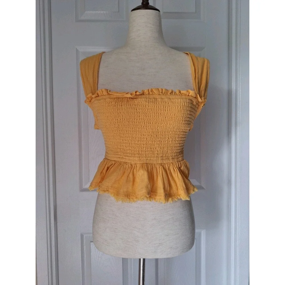 Free People Smocked Open Back Criss Cross Boho Tank Top‎